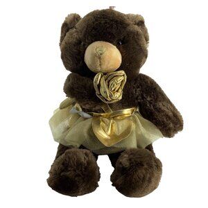 Brown Teddy Bear Ballet Plush Stuffed Animal Gold Dress Tutu 18" Inter-American
